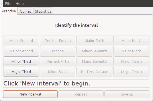 Screenshot of the program practising intervals using the buttons interface.