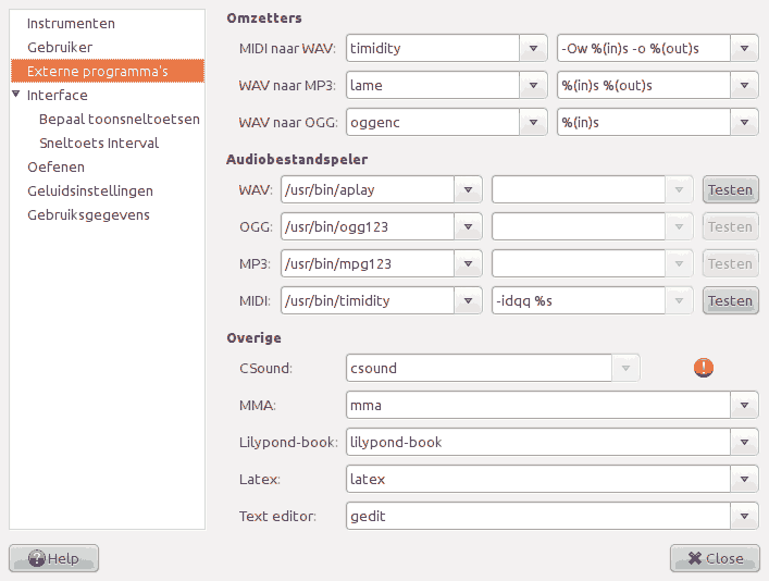 Schermafdruk van tabblad 'Externe programmas' van het Voorkeurenscherm.