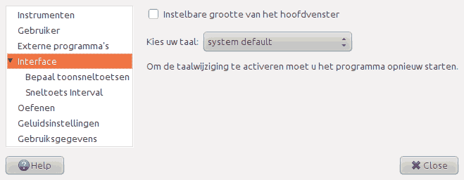 Schermafdruk van het tabblad 'Interface' in het Voorkeurenscherm.