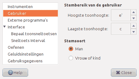 Schermafdruk van het tabblad Gebruiker van het Voorkeurenscherm