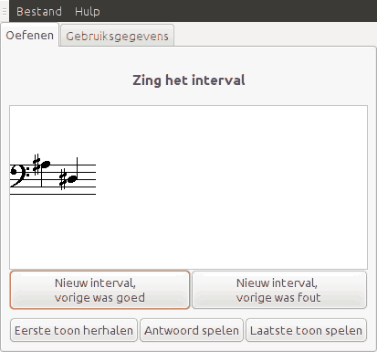 Schermafdruk van een interval-zangoefening.