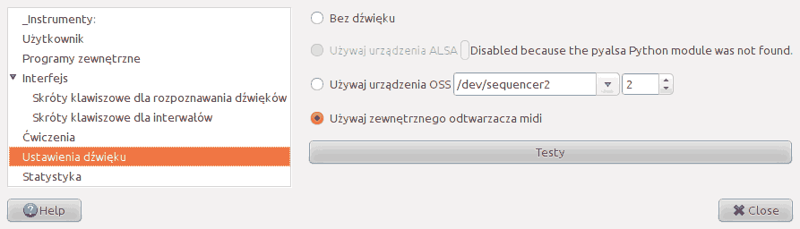 Zrzut ekranu zakładki 'Ustawienia dźwięku' w oknie Ustawień.